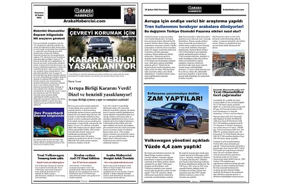 Gazete Otomotiv Sayfası Araba Habercisi 2023.