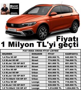 Fiat Egea Cross Haziran 2023 Fiyatları