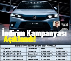 Honda Civic Fiyat Listesi Şubat 2024