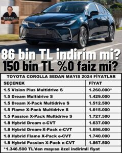 Toyota Corolla Sedan Kampanya Mayıs 2024