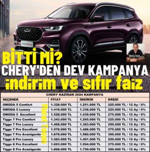 Chery Haziran 2024 Kampanya indirim
